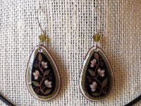 Green and Black Spring Vines Teardrop Earrings and Matching Necklace Pysanky Jewelry by So Jeo